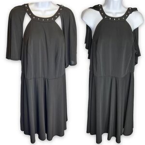 NWT Studded Neck Cape Dress Black ABS by Allen Schwartz Small Keyhole Slit back